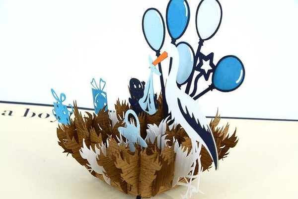 Stork Carrying a Boy 3D - Henry Pop-Up Cards