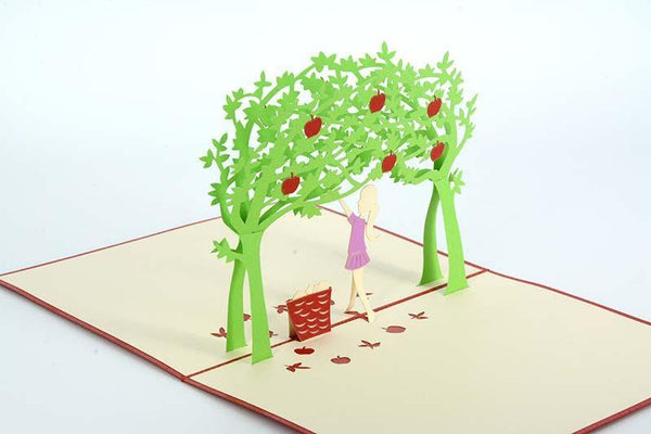 Girl Under Apple Tree - Red - Henry Pop-Up Cards