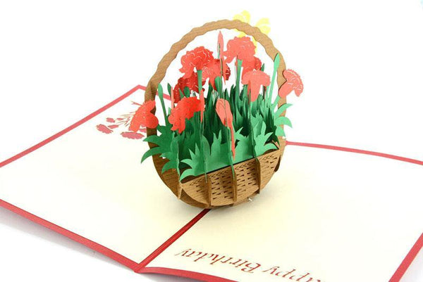 Birthday Basket of Carnations - Henry Pop-Up Cards