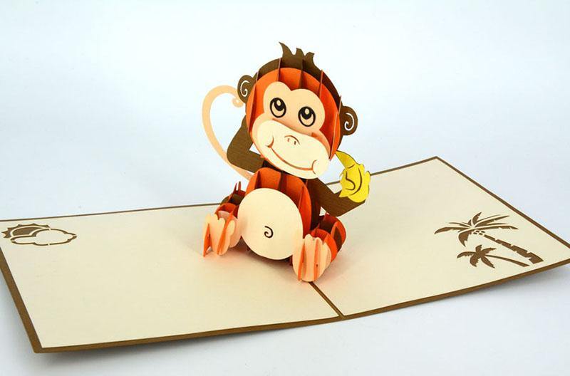 Monkey eating banana 3D - Henry Pop-Up Cards