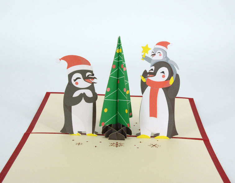 Penguins Decorating Xmas tree – Henry Pop-Up Cards