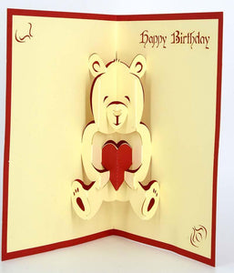 Teddy holding heart Happy birthday - Henry Pop-Up Cards