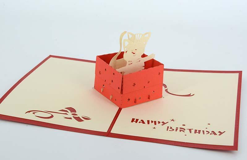 Two Cats in box Happy birthday - Henry Pop-Up Cards