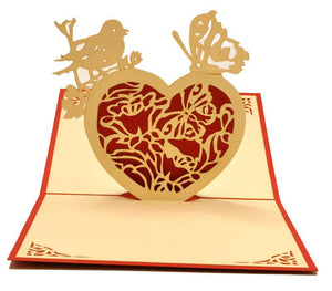 Butterfly and Bird on Heart - Henry Pop-Up Cards